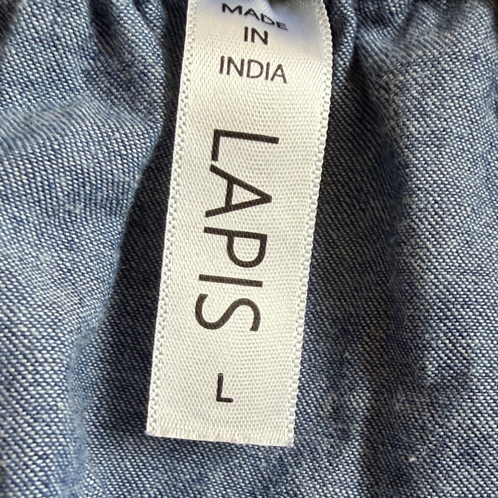 Lapis Chambray Tiered Maxi Dress Smocked Boho Prairie Large - Picture 3 of 8